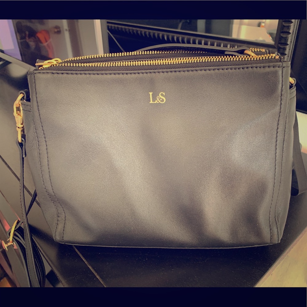 Lo & Sons Black Leather Pearl Crossbody